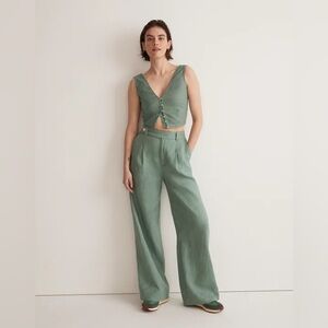 Madewell The Harlow Wide-Leg Pant 100% Linen Trellis Green Size 0